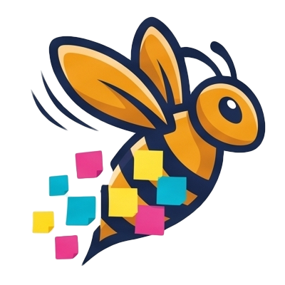 StickleBee, a bee carrying sticky notes